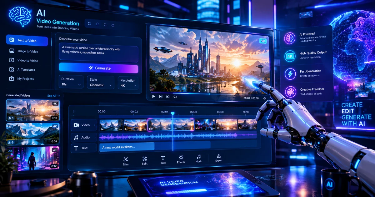 AI Video Generator - 1200x630 Editorial Feature Banner